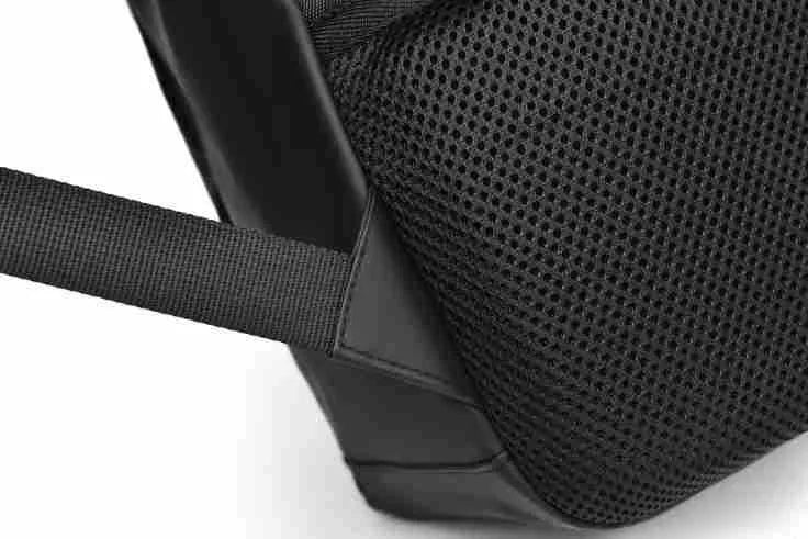 Large waterproof PU leather backpack for men with visible stitching details in black colour