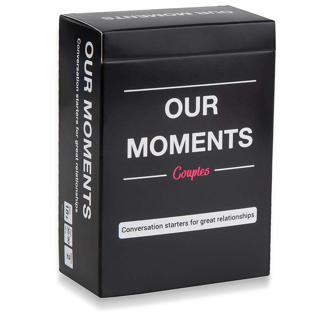Black box containing Our Time Lovers Edition coated paper communication cards for couples.