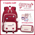 Girls waterproof Oxford cloth school backpack with curved shoulder straps and spine protection in solid colour options.