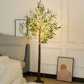 1.8 metre tall artificial olive tree lamp with warm white LED lights in foliage