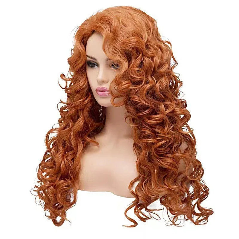 Brown long curly wig with instant noodles style fluffy texture for cosplay Halloween costume