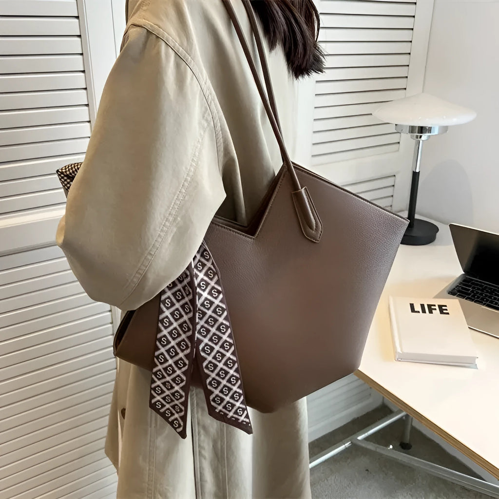 Women's large capacity PU shoulder bag in horizontal square shape with 43cm width and eight colour options