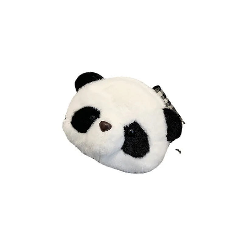 Plush crossbody shoulder bag with panda design, cylindrical shape measuring 18x15cm