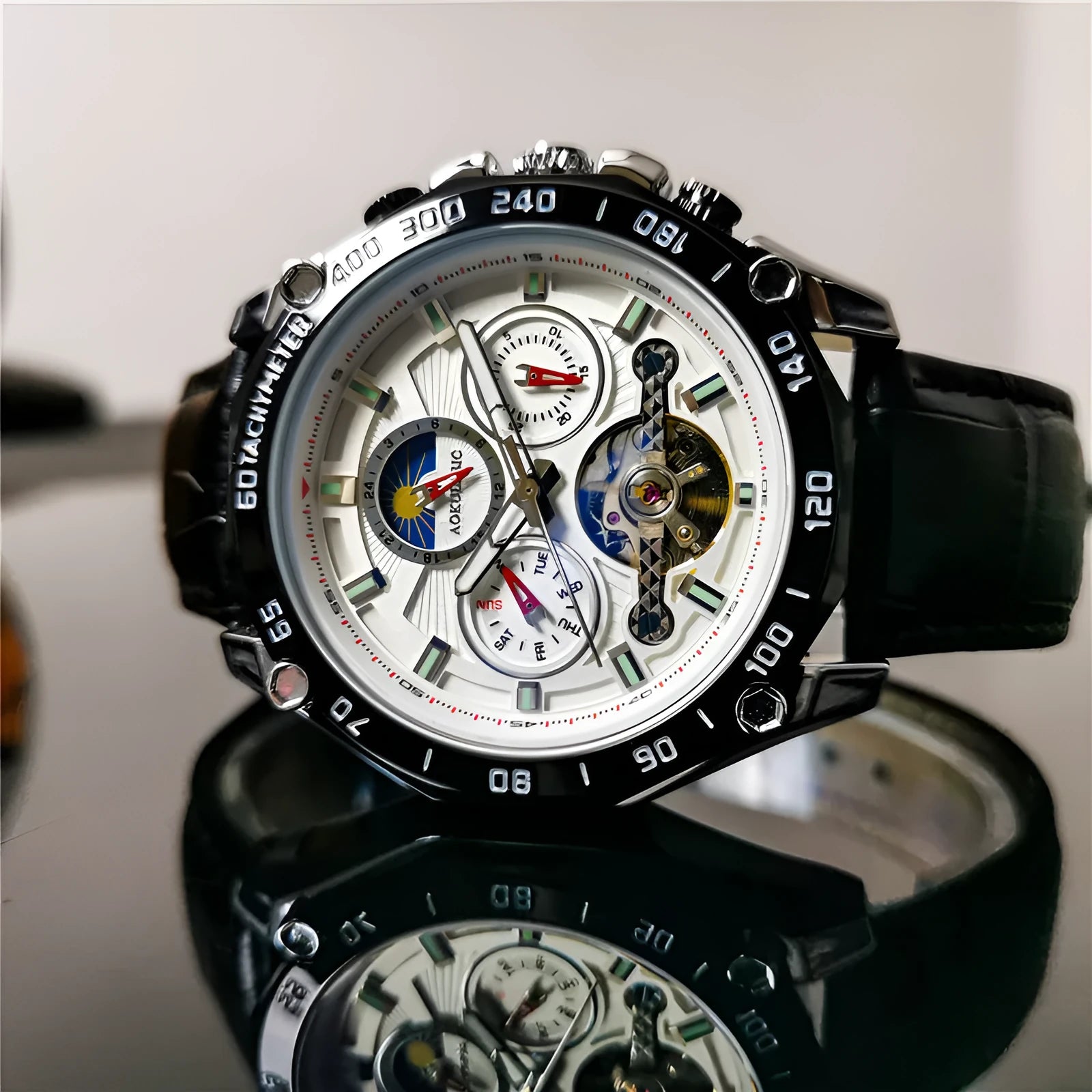 Men's automatic mechanical watch with 12mm thickness in multiple colour combinations