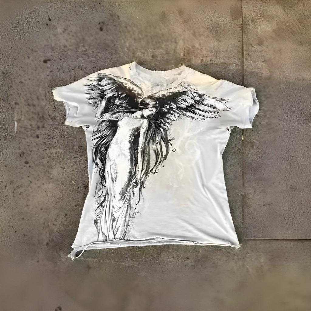 Gothic men's short sleeve top with cartoon print in colour HQ929, laid flat.