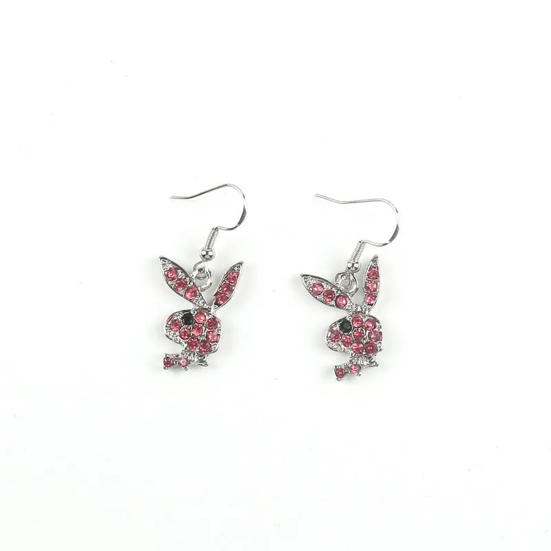 Cute rabbit-shaped stud earrings in silver, pink, and gold colour options.
