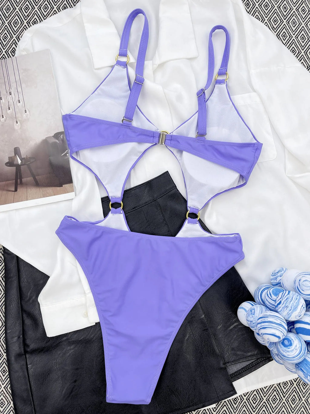 Purple one piece swimsuit for women in nylon, sizes S M L, solid colour swimwear