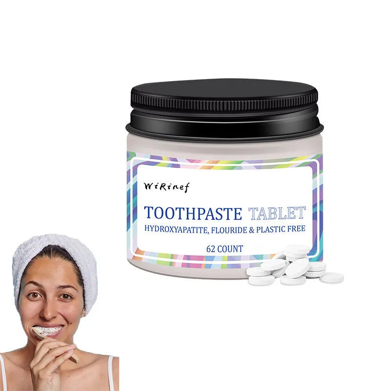 Portable toothpaste tablets in TP19 solid formulation, 62 pieces for travel dental hygiene