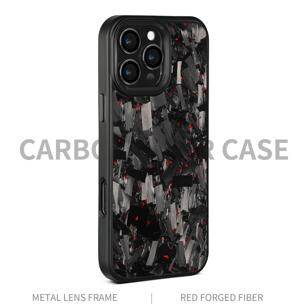 iPhone 17 protective shell with carbon fibre and forged metal frame in black frame blue gold with magnetic colour