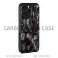 iPhone 17 protective shell with carbon fibre and forged metal frame in black frame blue gold with magnetic colour