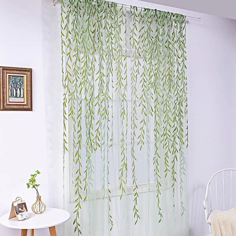 Willow wicker print rod pocket polyester curtain panel, 100cm x 270cm, for living room or balcony