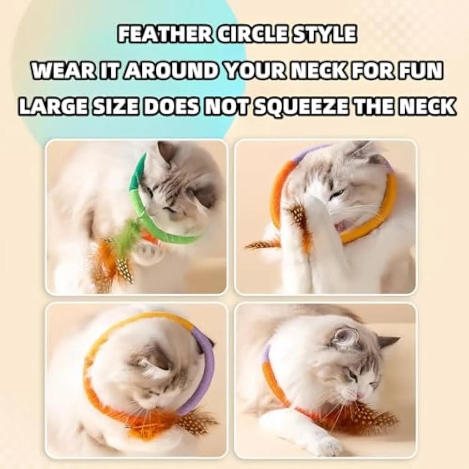 Green cotton rope circular cat toy with feathers and catnip for dental chewing play