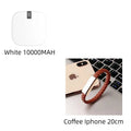 10000mAh mini power bank with LCD display, dual USB ports, and fast input, in red, white, or black.