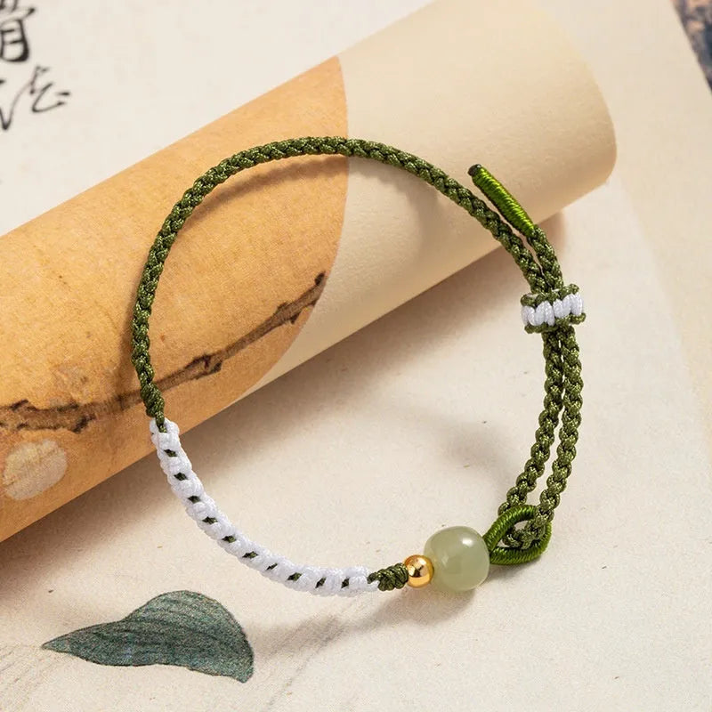 Hetian Jade sterling silver carrying strap Chinese national bracelet with cord construction and electroplated details