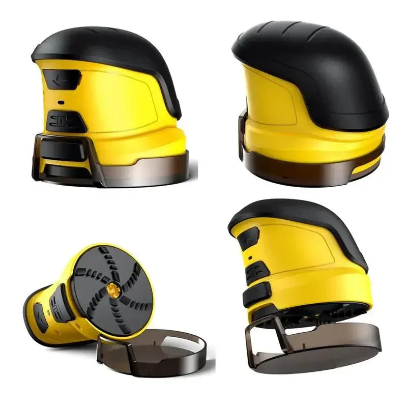 Yellow cordless electric snow scraper for car window deicing with USB charging cable