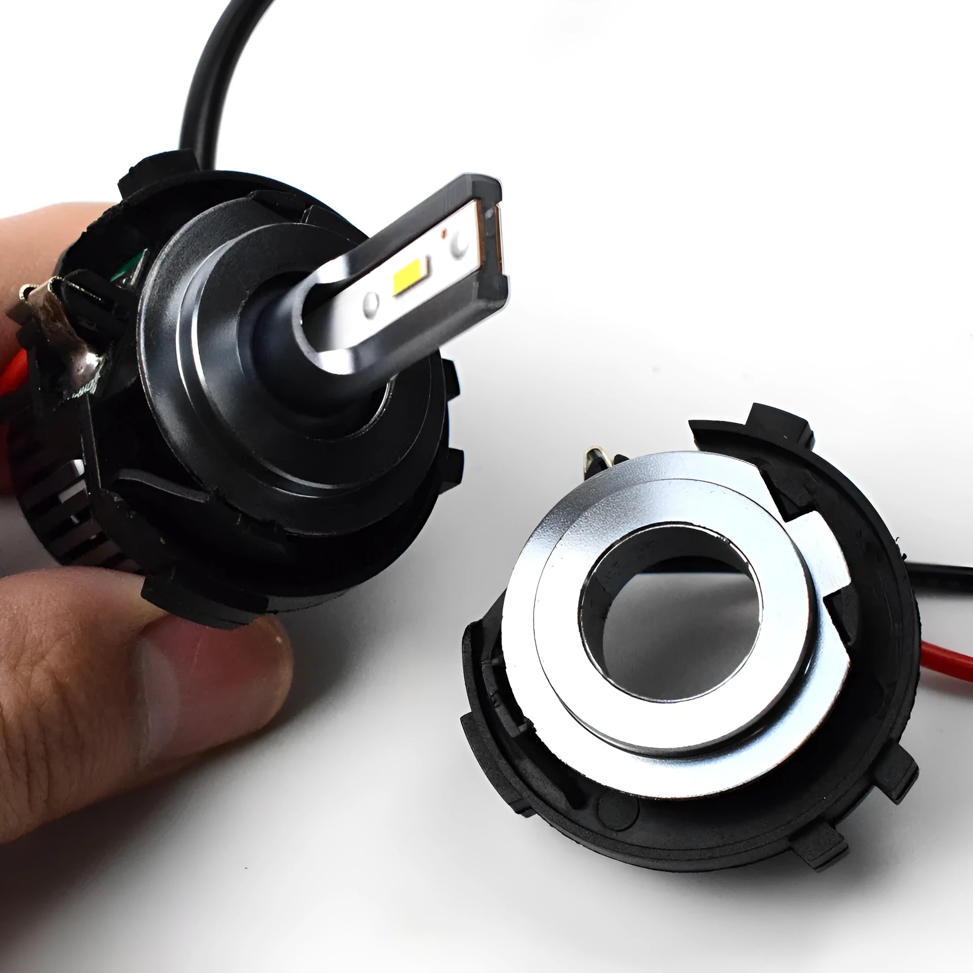 Black H7 LED headlight adapter bracket for Volkswagen Golf 5, MK5, GTI and Jetta conversion