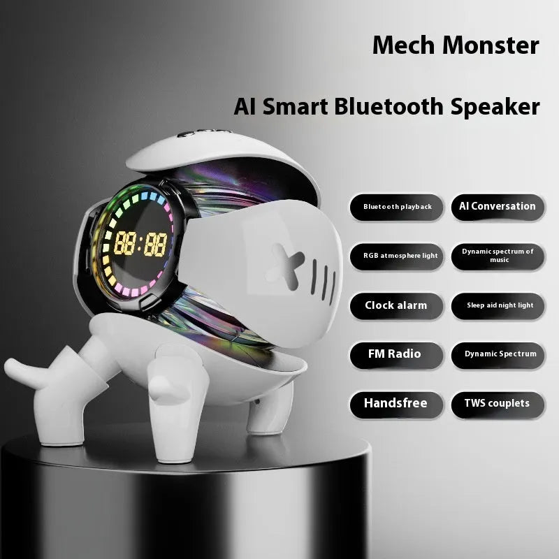 Mech Monster smart clock Bluetooth speaker with clock display, RGB light, white or yellow, 6W output