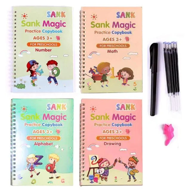 Magic calligraphy copybook set with reusable stylus pen and replacement refills