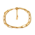 Double layer geometric women's bracelet in gold or silver electroplated stainless steel