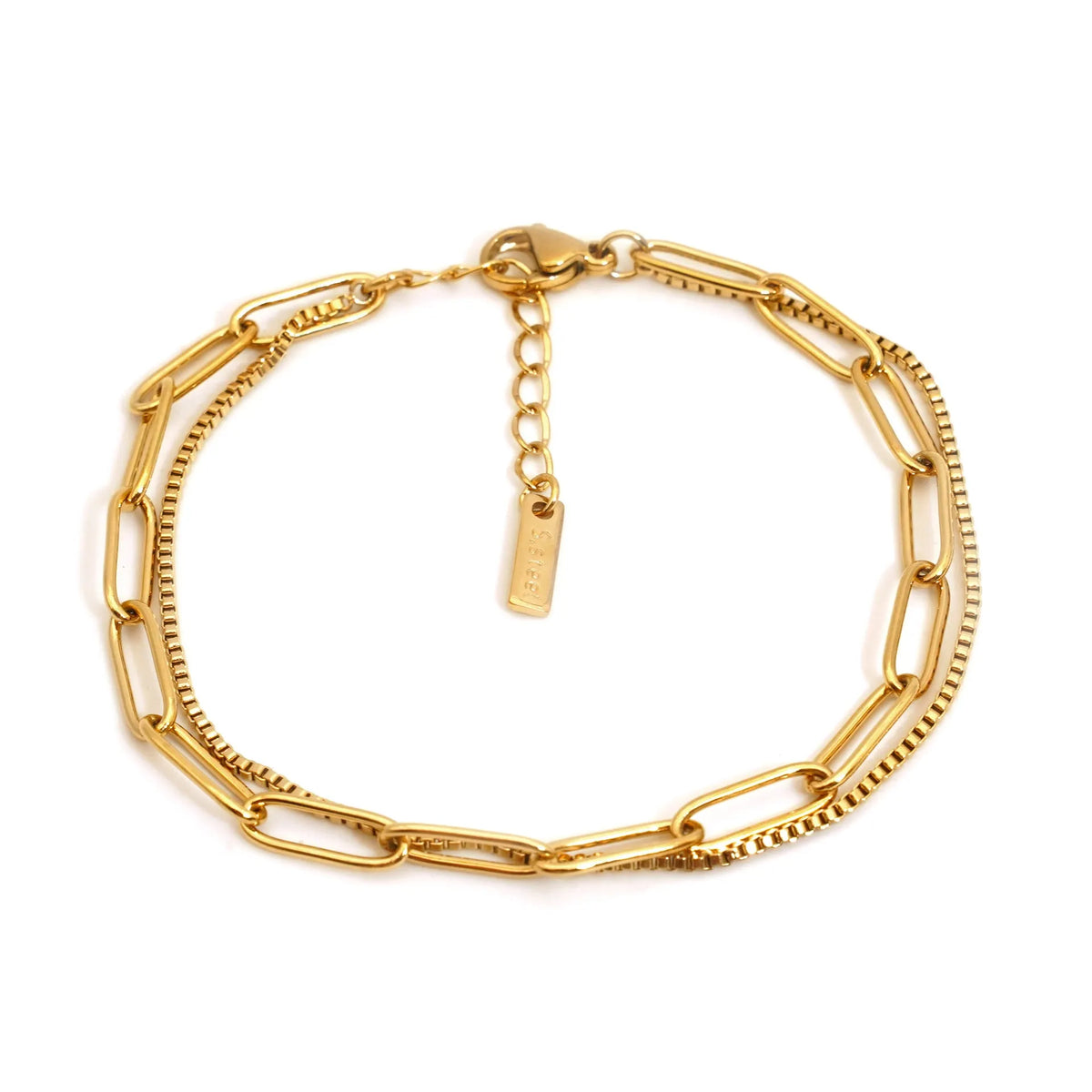 Double layer geometric women's bracelet in gold or silver electroplated stainless steel