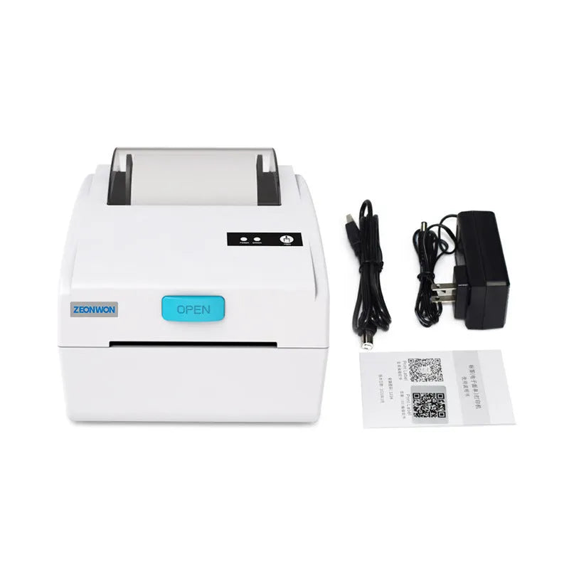White thermal label printer with USB and Bluetooth connectivity, compact rectangular design