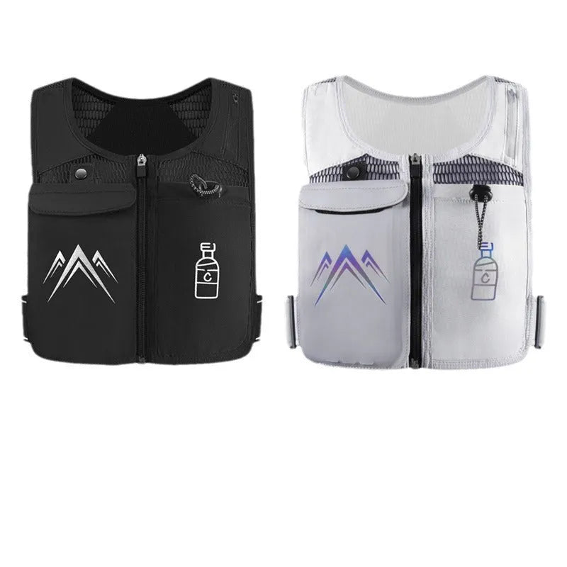 Breathable mesh sports running vest with integrated mobile phone storage pocket