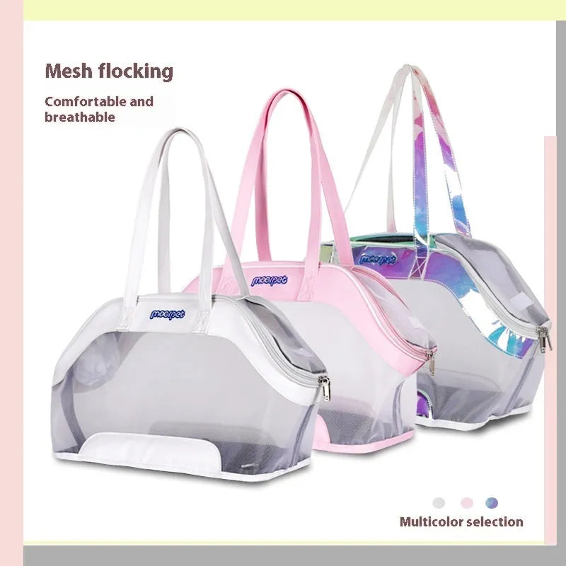 Leather cat carrying bag for outings with 25-litre capacity in a choice of solid colours.