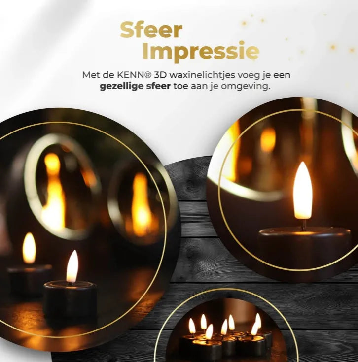 Ten black LED tealight candles with flickering flame effect, battery operated for safe indoor use