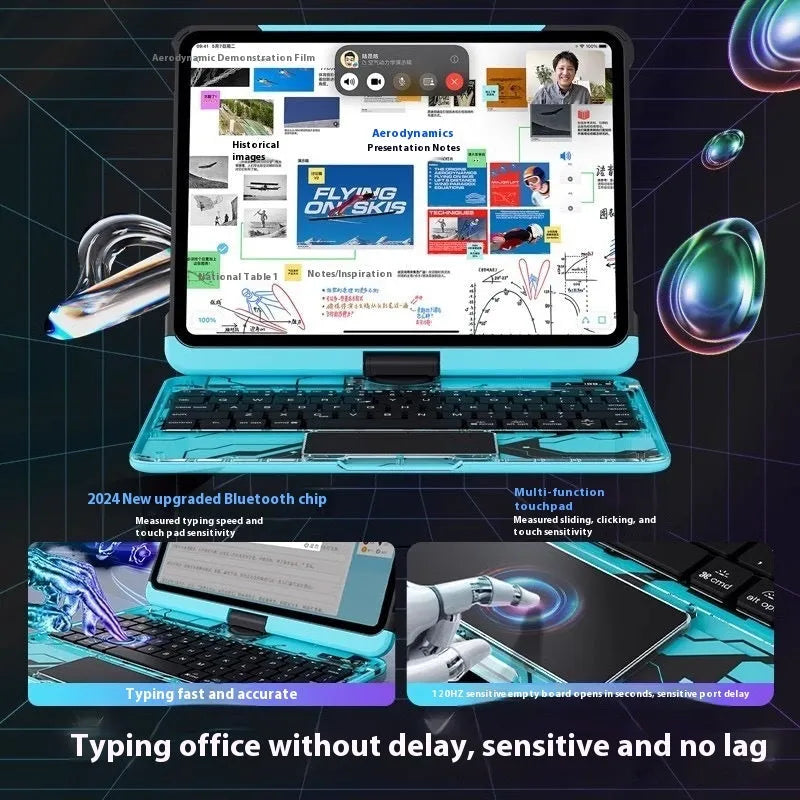 Blue iPad Pro 11 keyboard protective case with PC shockproof construction and anti-fingerprint surface