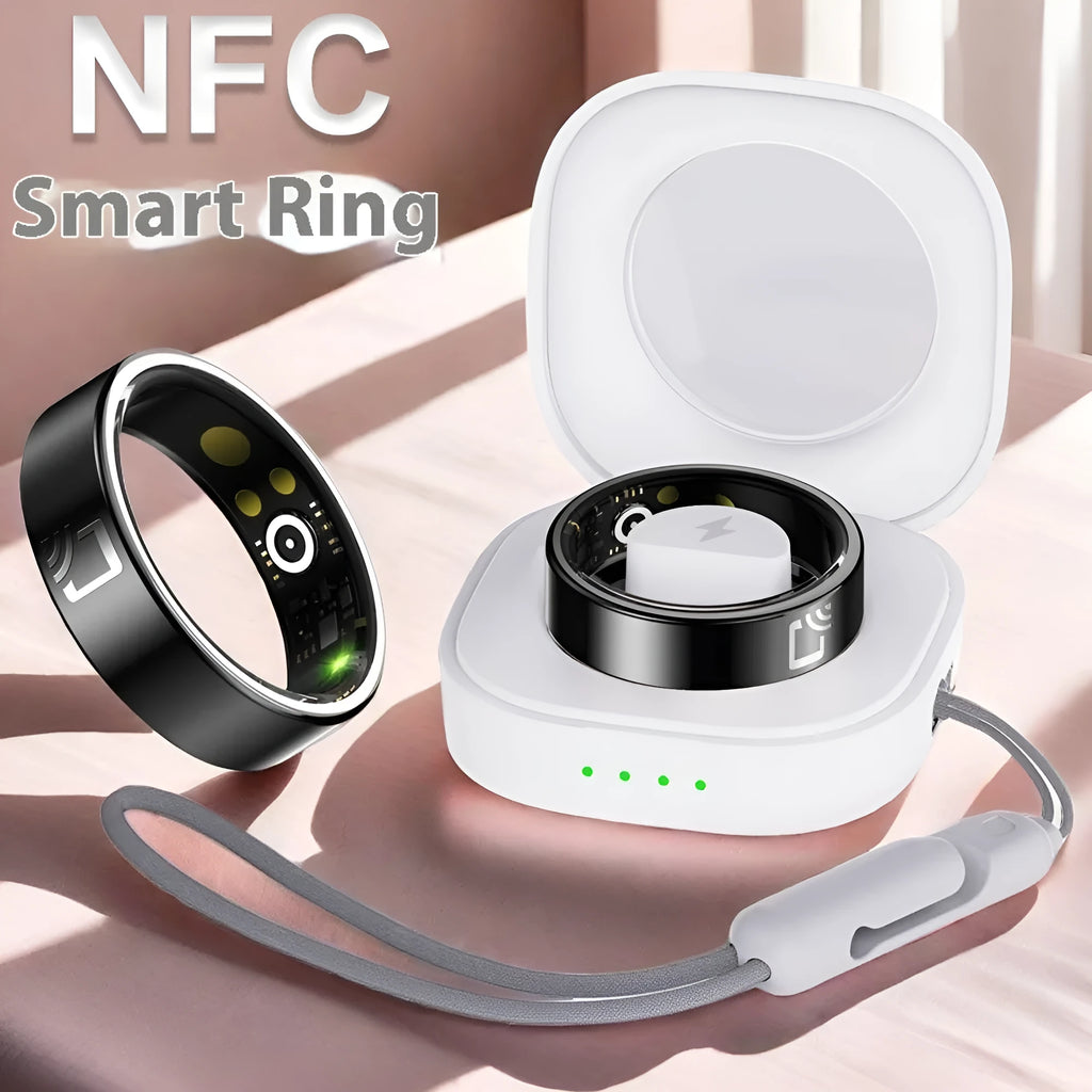 Black ceramic smart ring for health monitoring with heart rate and blood oxygen tracking