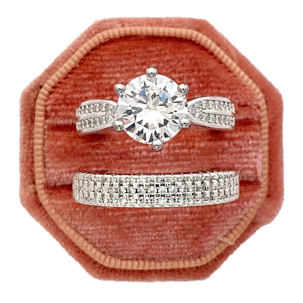 White gold colour geometric round wedding combined ring bracelet shown on hand