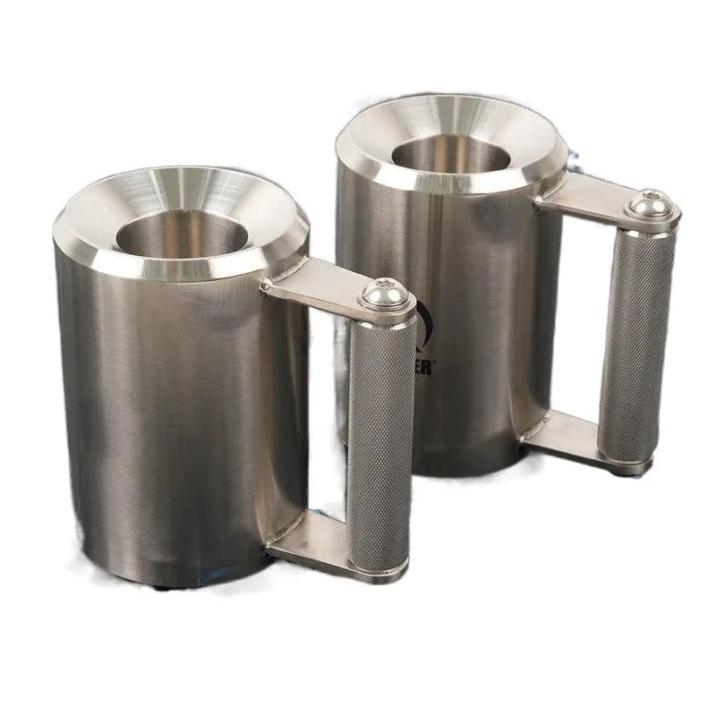 Single silver stainless steel 8kg cast iron dumbbell weight cup on a grey background.