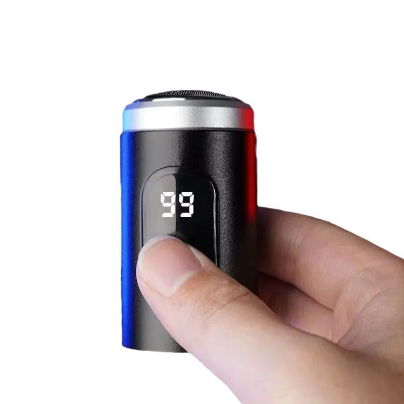Black mini portable rechargeable shaver with LED display and brushless motor available in metal or plastic style