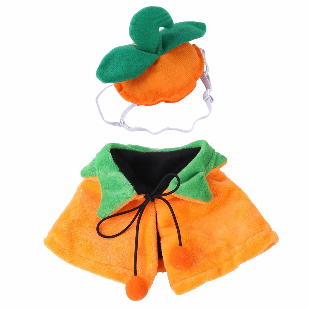 Orange pumpkin Halloween cloak for a dog, made from soft plush fabric.