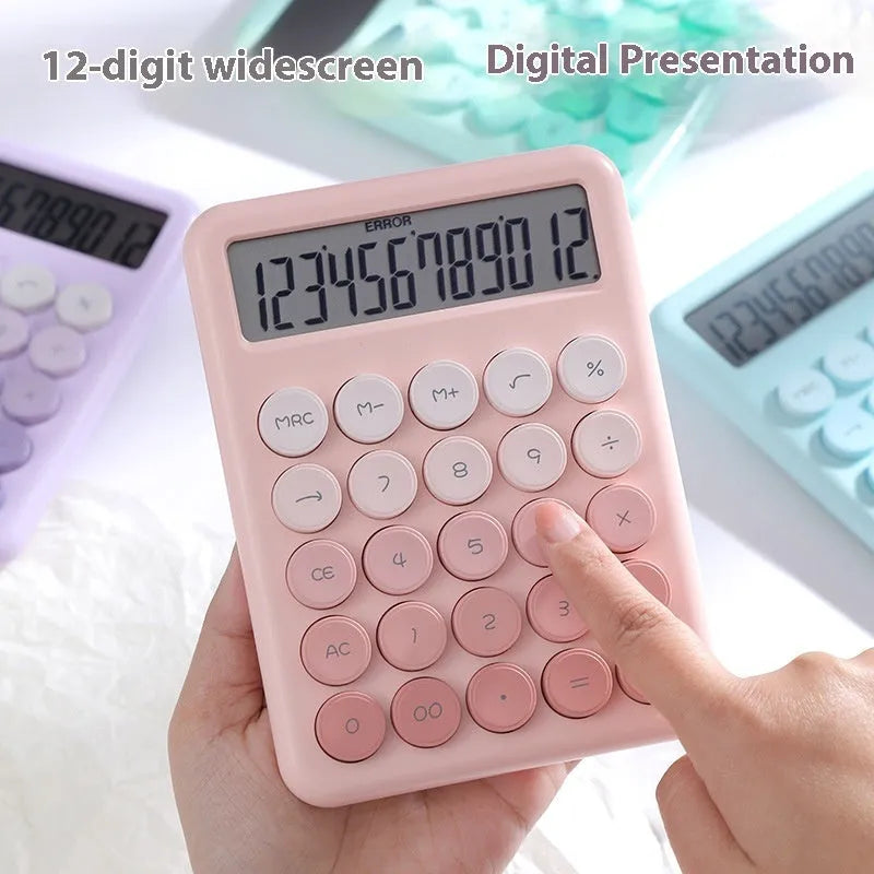 Gradient colour desk calculator showing violet, pink, blue and green colour options