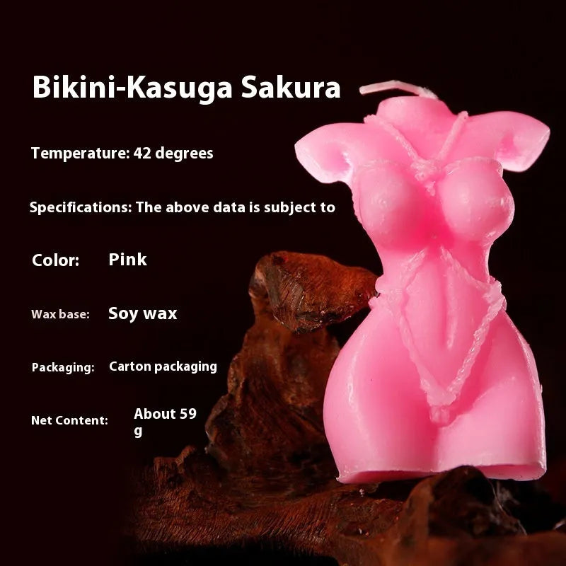 Bikini shaped soy wax scented candle in rose red, pink or purple colour