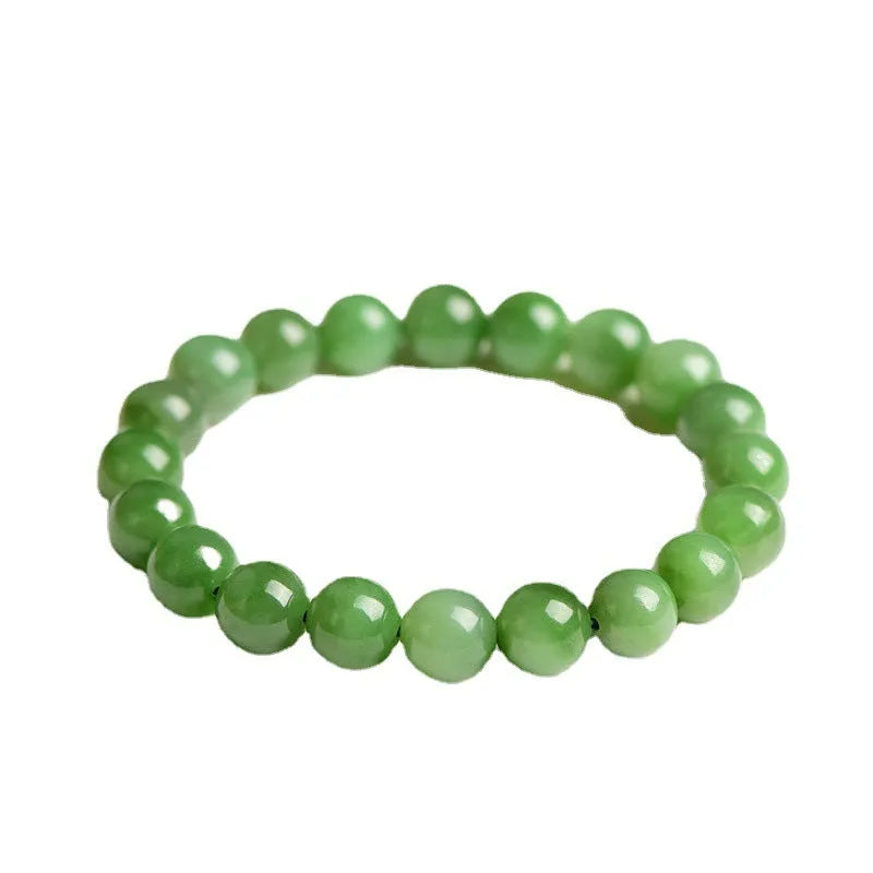 Natural jasper stone bead bracelet on Hetian jade, showing polished beads in five available size options.