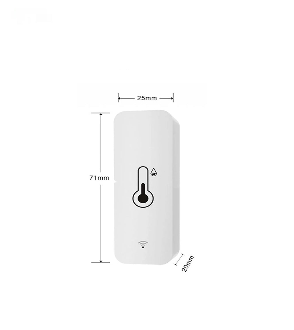 White ABS plastic WiFi temperature and humidity sensor measuring 72x25x20mm for smart home monitoring