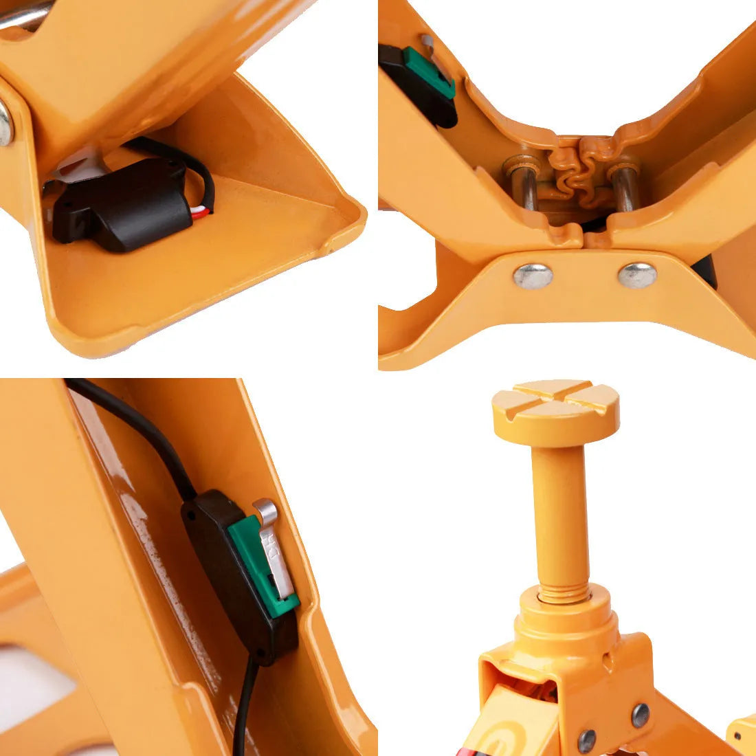 Yellow steel electric car jack set with hydraulic mechanism and electric wrench for vehicle lifting