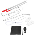 9-piece automotive maintenance tool set with air pump wedge, plastic wedges, crowbars, and hooks for emergency vehicle access