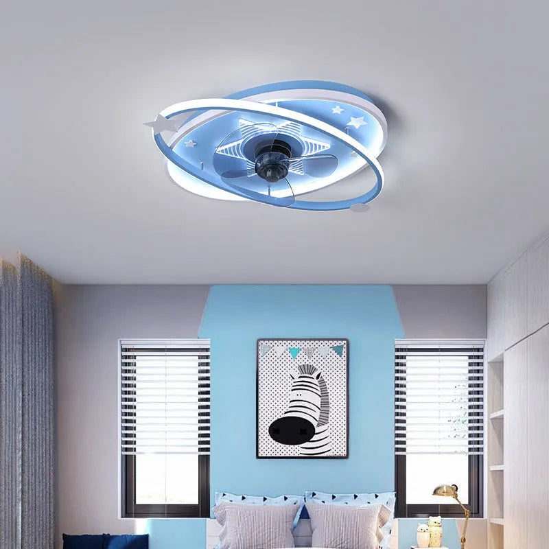 Modern simple children's bedroom ceiling fan with light featuring iron chandelier design and remote control
