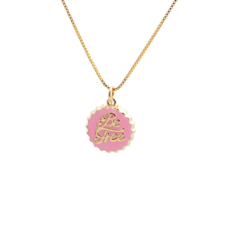 Copper bottle cap pendant necklace on a 40cm box chain with 18K gold electroplated finish