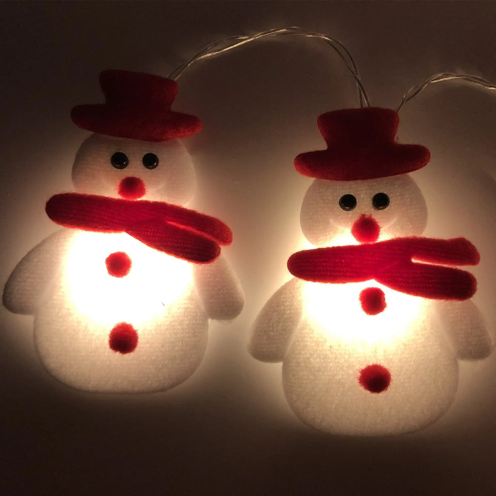 Snowman and elk deer LED Christmas string lights garland in warm white, with remote control.