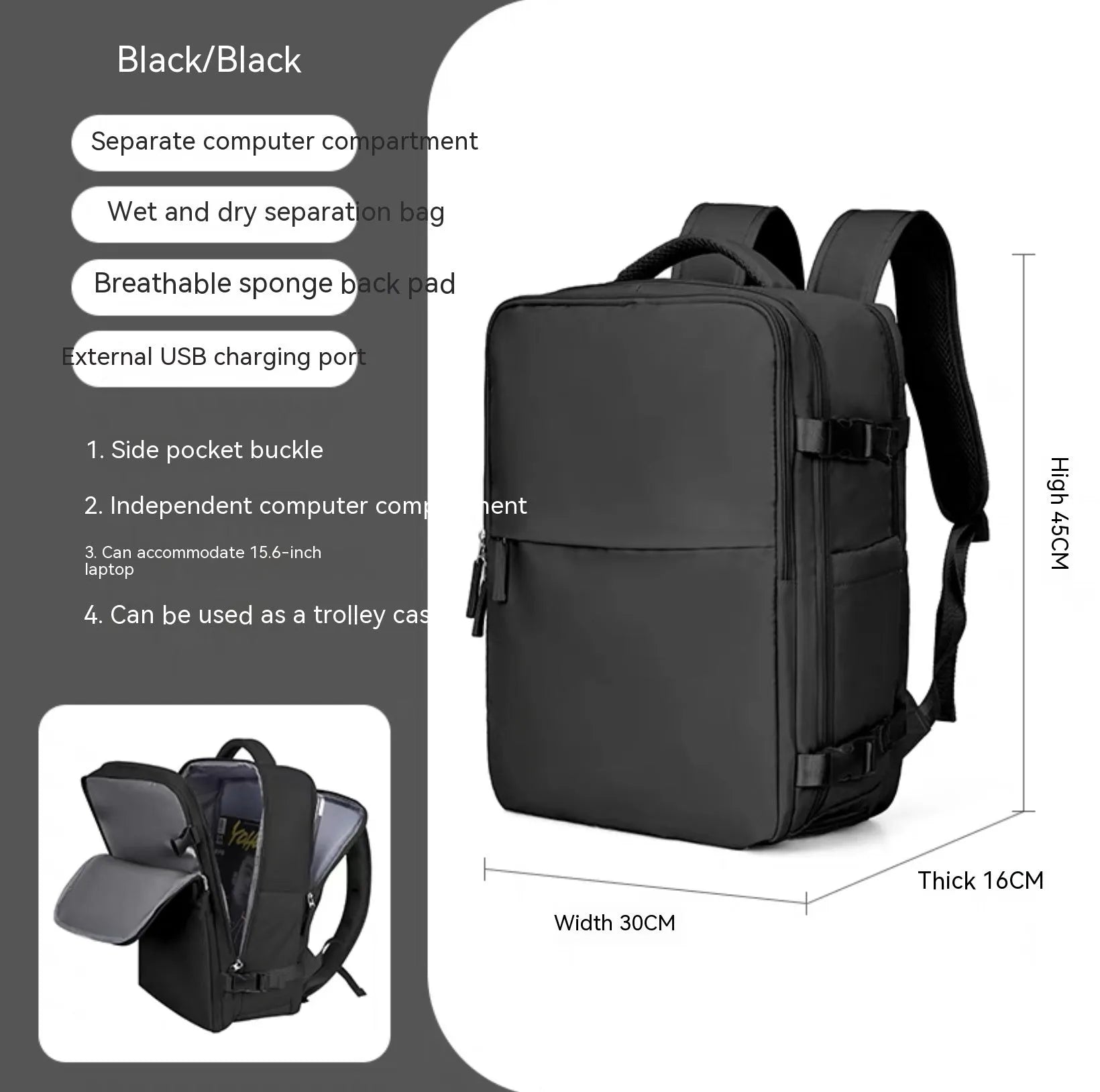 Large capacity waterproof mummy backpack in nylon available in multiple colours including black, mint green, pink, and light blue