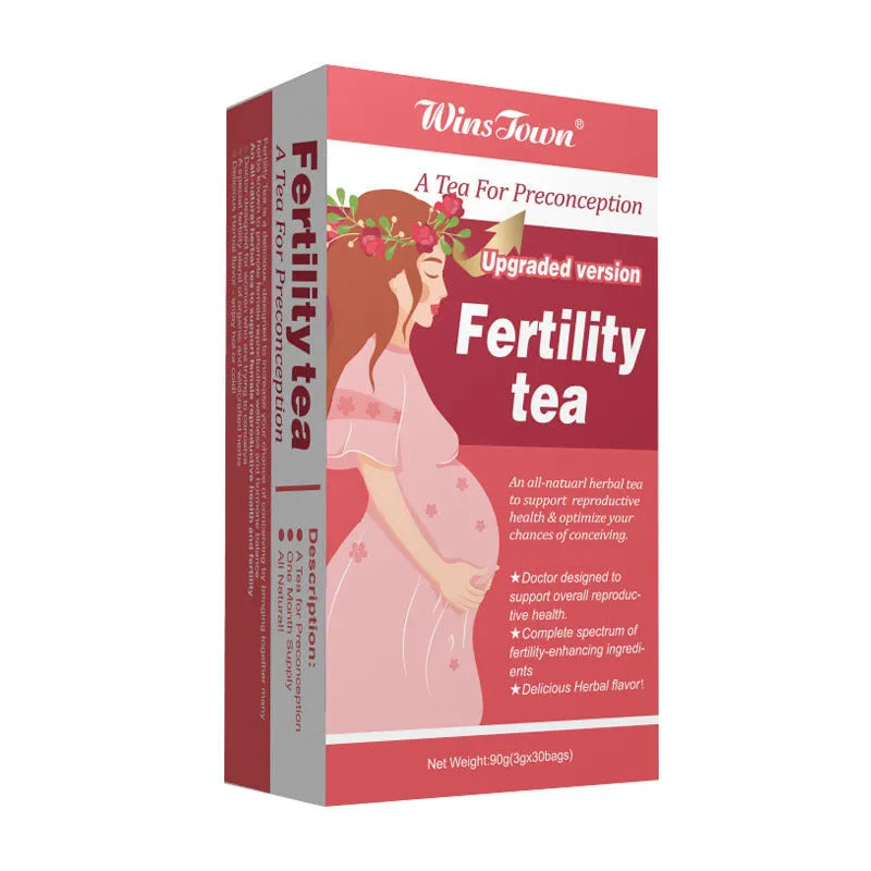 Box of fertility herbal tea containing 330 infusion bags in three separate packs.