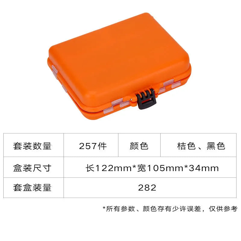 Weihe 257-piece fishing lure accessories set in black ABS organiser box with compartments