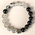 Khaki polished crystal couple bracelet set with 10mm geometric beads in Chinese style