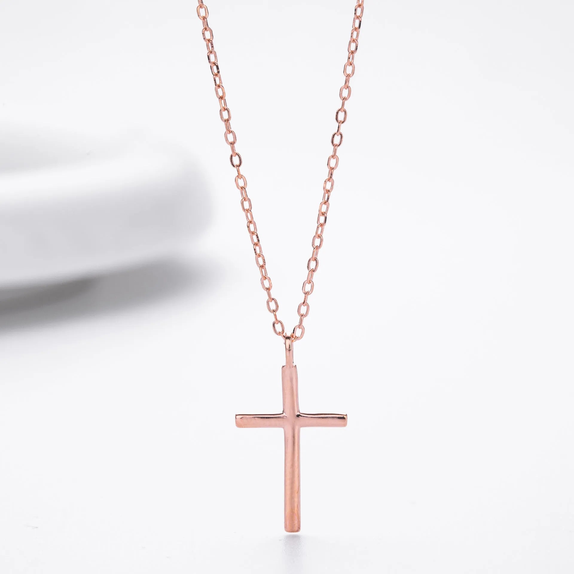 S925 sterling silver cross pendant necklace on adjustable O-shaped chain with three plating options