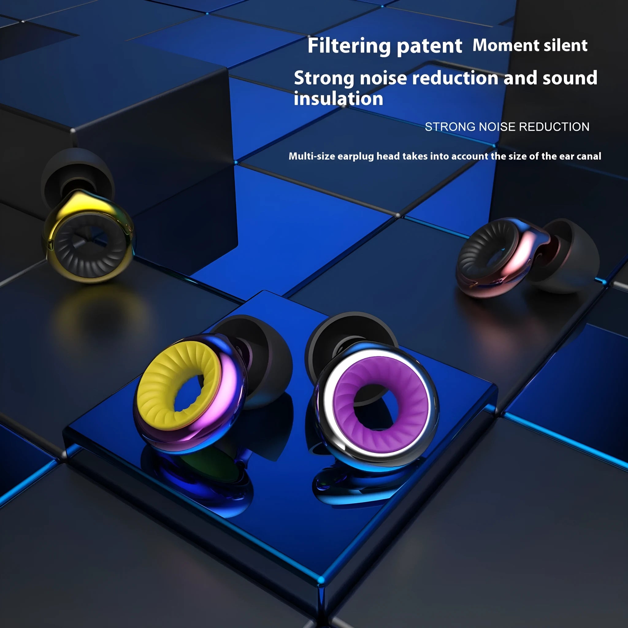 Noise reduction sleep earplugs in five colour options with storage case and spare ear caps