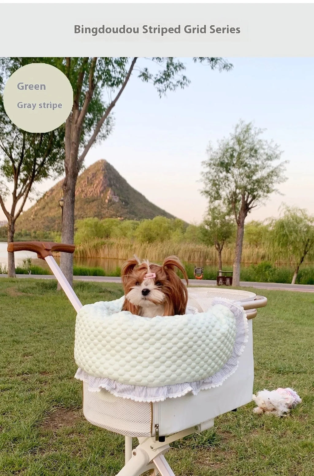 Pure cotton pet stroller cushion set with removable towel, pillow, and floral patterned cover